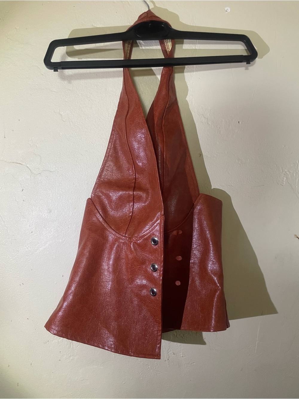 Rust Brown Faux Leather Halter Vest